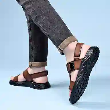 罗蒙 牛剖层革 舒适百搭 透气 沙滩凉鞋 男款