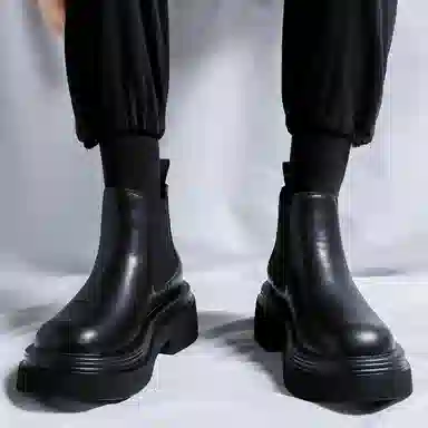 超纤皮 潮流舒适时尚百搭透气休闲 短筒 切尔西靴 男款 经典黑色