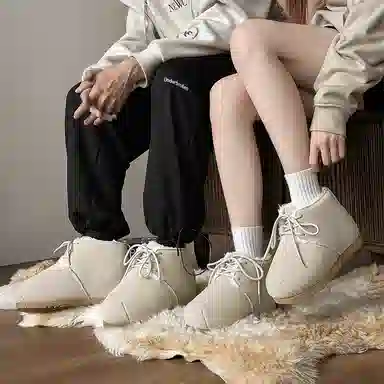 牛反绒 保暖减震防滑 加绒加厚丑萌圆头 短筒 雪地靴 男女同款