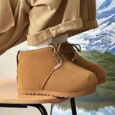 牛反绒 保暖减震防滑 加绒加厚丑萌圆头 短筒 雪地靴 男女同款