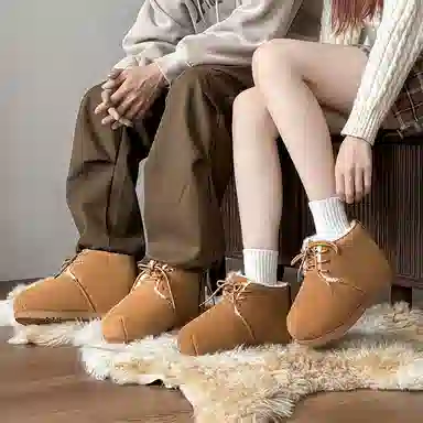 牛反绒 保暖减震防滑 加绒加厚丑萌圆头 短筒 雪地靴 男女同款