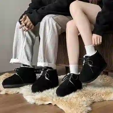 牛反绒 保暖减震防滑 加绒加厚丑萌圆头 短筒 雪地靴 男女同款