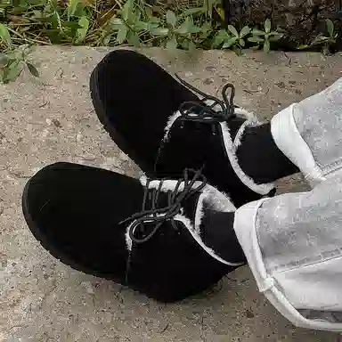 牛反绒 保暖减震防滑 加绒加厚丑萌圆头 短筒 雪地靴 男女同款