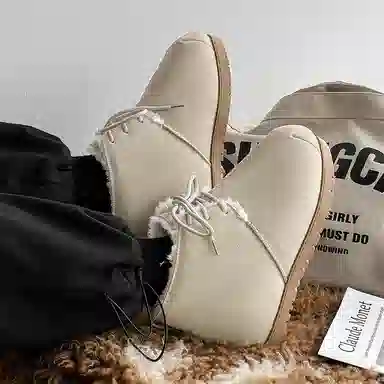 牛反绒 保暖减震防滑 加绒加厚丑萌圆头 短筒 雪地靴 男女同款