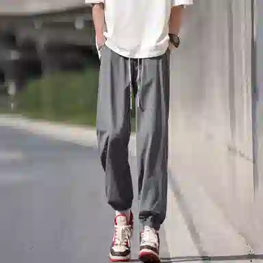 冰丝材质薄款速干弹力抗皱寻星记 复古高级感纯色美式宽松多款式潮流针织运动裤 男女同款