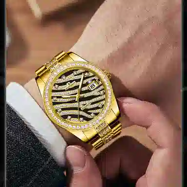 梦特娇 法国轻奢大品牌 男款商务手表 高端腕表 镶钻小金表 石英机芯 不锈钢表带 国表 男表 金色表盘 礼袋礼盒 学生父亲自动机械机芯