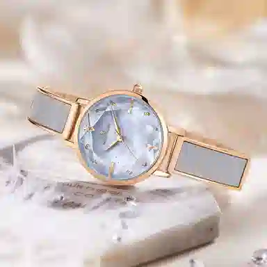 梦特娇 法国巴黎轻奢品牌 精致设计小众潮流女学生 高级感时尚简约 女表  石英机芯 合金表带 男女同款 蓝色表盘 气质优雅腕表 限定皮盒