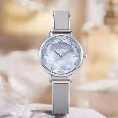 梦特娇 法国巴黎轻奢品牌 精致设计小众潮流女学生 高级感时尚简约 女表  石英机芯 合金表带 男女同款 蓝色表盘 气质优雅腕表 限定皮盒