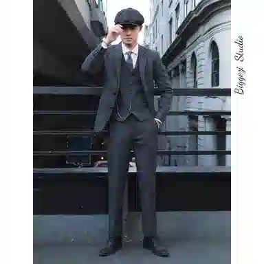 大格子与黑猫 复古英伦雅痞绅士 浴血黑帮风 羊毛粗花呢人字纹休闲修身外套 西装 男款