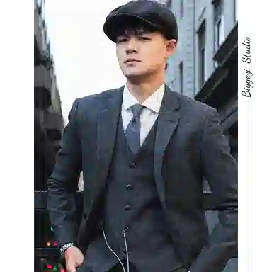 大格子与黑猫 复古英伦雅痞绅士 浴血黑帮风 羊毛粗花呢人字纹休闲修身外套 西装 男款