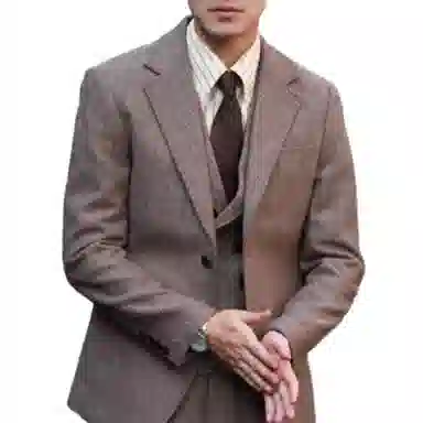 大格子与黑猫 复古英伦雅痞咖啡色浴血黑帮风羊毛粗花呢人字纹休闲修身外套西装 男款