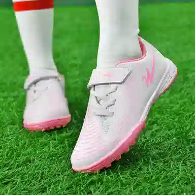 双星 舒适百搭 耐磨抓地 人造草坪 平衡支撑 足球鞋 女款 白粉