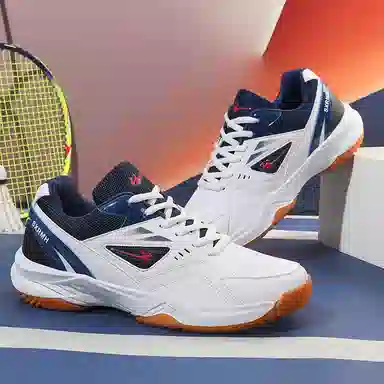 双星 橡胶底 专业训练 轻便缓震 防滑耐磨  低帮 羽毛球鞋 男款 白蓝