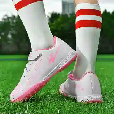 双星 舒适百搭 耐磨抓地 人造草坪 平衡支撑 足球鞋 女款 白粉