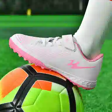 双星 舒适百搭 耐磨抓地 人造草坪 平衡支撑 足球鞋 女款 白粉