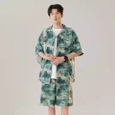 沐诚阳译 冰丝速干痞帅港风复古度假风穿搭情侣专属衬衫套装 活力夏日必备 男女同款 斯里兰卡绿调