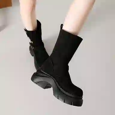 绒面 百搭增高美拉德风格不过膝厚底西部 短靴 女