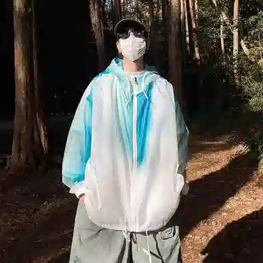 玉儿恋 多巴胺穿搭美式复古宽松休闲学生高街头风渐变色连帽长袖防风紫外线登山衣旅游户外徒步旅行露营运动无性别防晒夹克外套 男女同款
