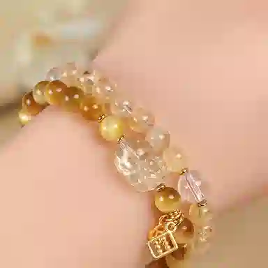 【八方来财】 金嘉福 新中式国潮复古黄阿赛双圈串珠 招财好运 小众高级感招财貔貅时尚百搭#好运天然 黄水晶 手串 男女同款情侣款