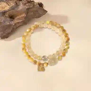 【八方来财】 金嘉福 新中式国潮复古黄阿赛双圈串珠 招财好运 小众高级感招财貔貅时尚百搭#好运天然 黄水晶 手串 男女同款情侣款