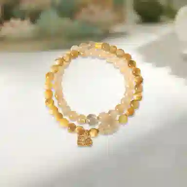 【八方来财】 金嘉福 新中式国潮复古黄阿赛双圈串珠 招财好运 小众高级感招财貔貅时尚百搭#好运天然 黄水晶 手串 男女同款情侣款
