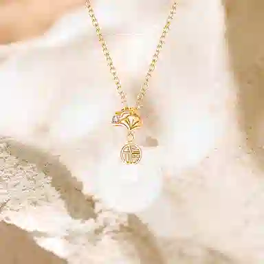 【三生有幸】 金嘉福 平安扣 清冷感新中式如意福牌锁骨链 精致轻奢小众简约大牌日常百搭精致#好运 玉髓 项链 女款