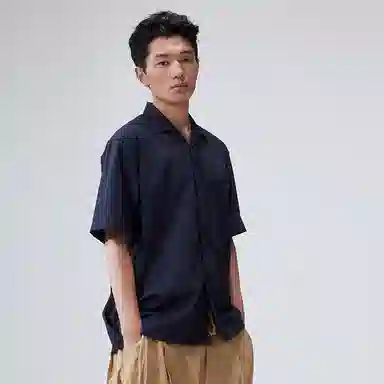 Mountain Style Logo Cuban Collar Shirt Navy