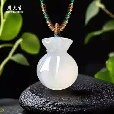 周大生 【招财转运】福气满满钱袋 简约中式高性价比#好运 通勤百搭天然 玉髓 项链 女款