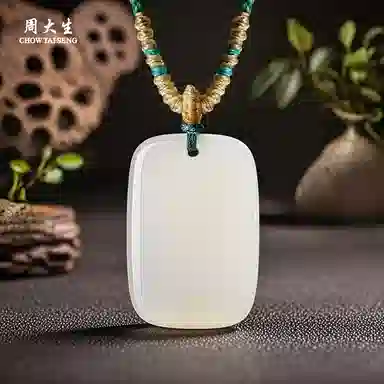 周大生 清透平安无事牌 小众国潮新中式#好运 百搭通勤天然 玉髓 玉石项链 女款