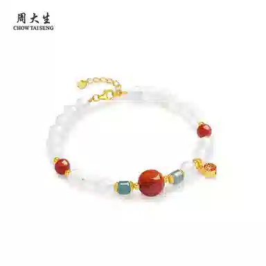 周大生 【炽雪无瑕】相思豆福牌玉 新中式国潮小众时尚女神百搭转运珠 招财吉祥好运满满 好运 玉髓 手串 女款