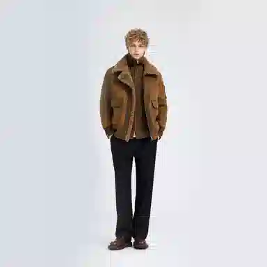 WILD LEADER Suede Shearling Jacket Caramel