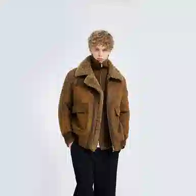 WILD LEADER Suede Shearling Jacket Caramel