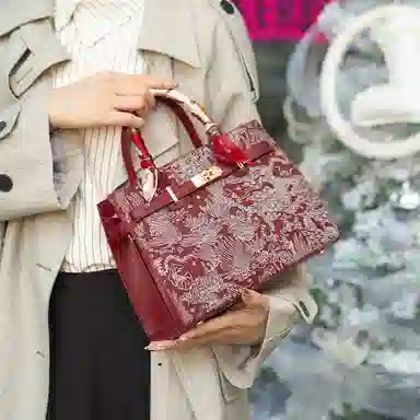 恒源祥 时尚百搭百搭复古通勤 超纤合成革 手提包 女款 酒红色