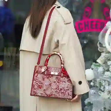 恒源祥 时尚百搭百搭复古通勤 超纤合成革 手提包 女款 酒红色