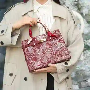 恒源祥 时尚百搭百搭复古通勤 超纤合成革 手提包 女款 酒红色