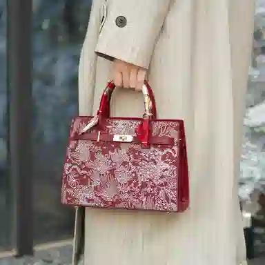 恒源祥 时尚百搭百搭复古通勤 超纤合成革 手提包 女款 酒红色