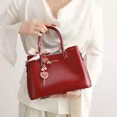 恒源祥 时尚大气高级感清新百搭复古日常通勤 超纤合成革 单肩手提包 女款 酒红色