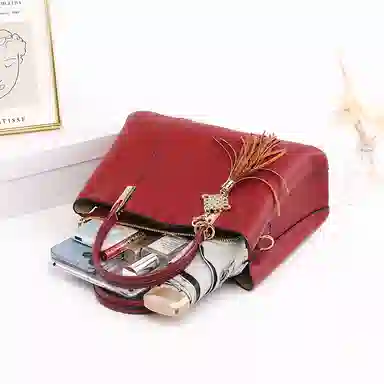 恒源祥 舒适轻盈百搭时尚 复古高贵优雅 超纤合成革 手提包 常规 女款 酒红色