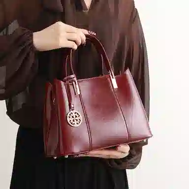 恒源祥 时尚高级感清新百搭复古日常通勤 超纤合成革 单肩斜挎手提包 女款 酒红色