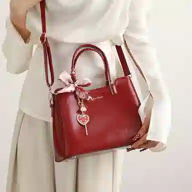 恒源祥 时尚大气高级感清新百搭复古日常通勤 超纤合成革 单肩手提包 女款 酒红色