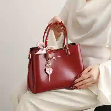 恒源祥 时尚大气高级感清新百搭复古日常通勤 超纤合成革 单肩手提包 女款 酒红色