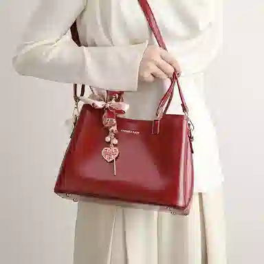 恒源祥 时尚大气高级感清新百搭复古日常通勤 超纤合成革 单肩手提包 女款 酒红色