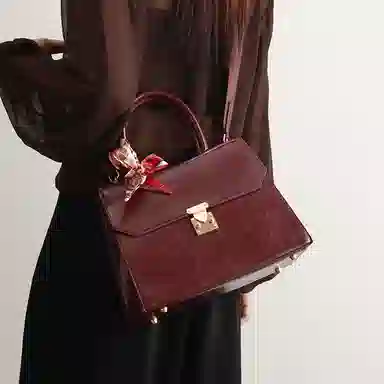 恒源祥 时尚大气高级感清新百搭复古日常通勤 超纤合成革 单肩斜挎手提包 女款 酒红色