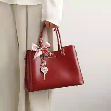 恒源祥 时尚大气高级感清新百搭复古日常通勤 超纤合成革 单肩手提包 女款 酒红色