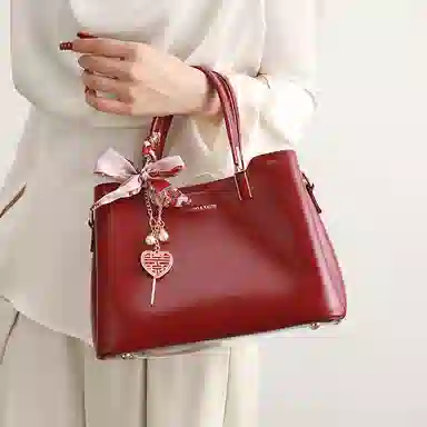 恒源祥 时尚大气高级感清新百搭复古日常通勤 超纤合成革 单肩手提包 女款 酒红色