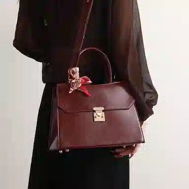 恒源祥 时尚大气高级感清新百搭复古日常通勤 超纤合成革 单肩斜挎手提包 女款 酒红色