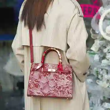 恒源祥 时尚百搭百搭复古通勤 超纤合成革 手提包 女款 酒红色