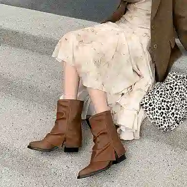 头层牛皮牛皮 复古时尚 个性潮流百搭 短靴 女款