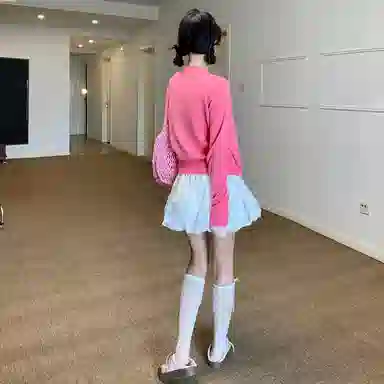 桴生 韩系甜美温柔风宽松休闲拼接假两件开衫上衣针织衫 女款