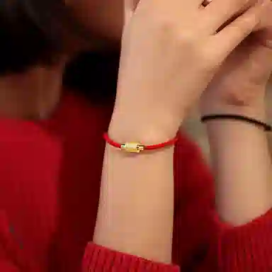 灰鱼 新中式国潮十二生肖原创设计素款小众属蛇年本命年红绳转运珠手工编织简约叠戴九紫离火手绳太岁年好运 合金 手链 男女同款情侣款